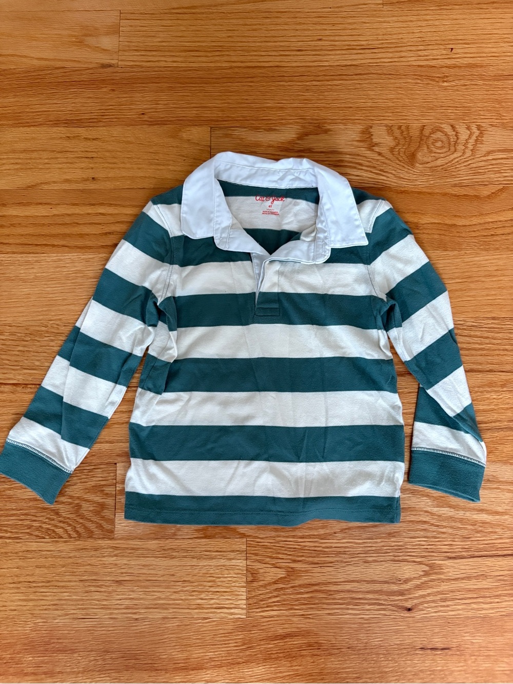 Cat & Jack Long-Sleeve Striped Rugby Shirt - Green & White